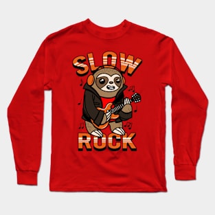 Cute Kawaii Slow Rock Guitar Playing Sloth Gift For Sloth Lovers Long Sleeve T-Shirt